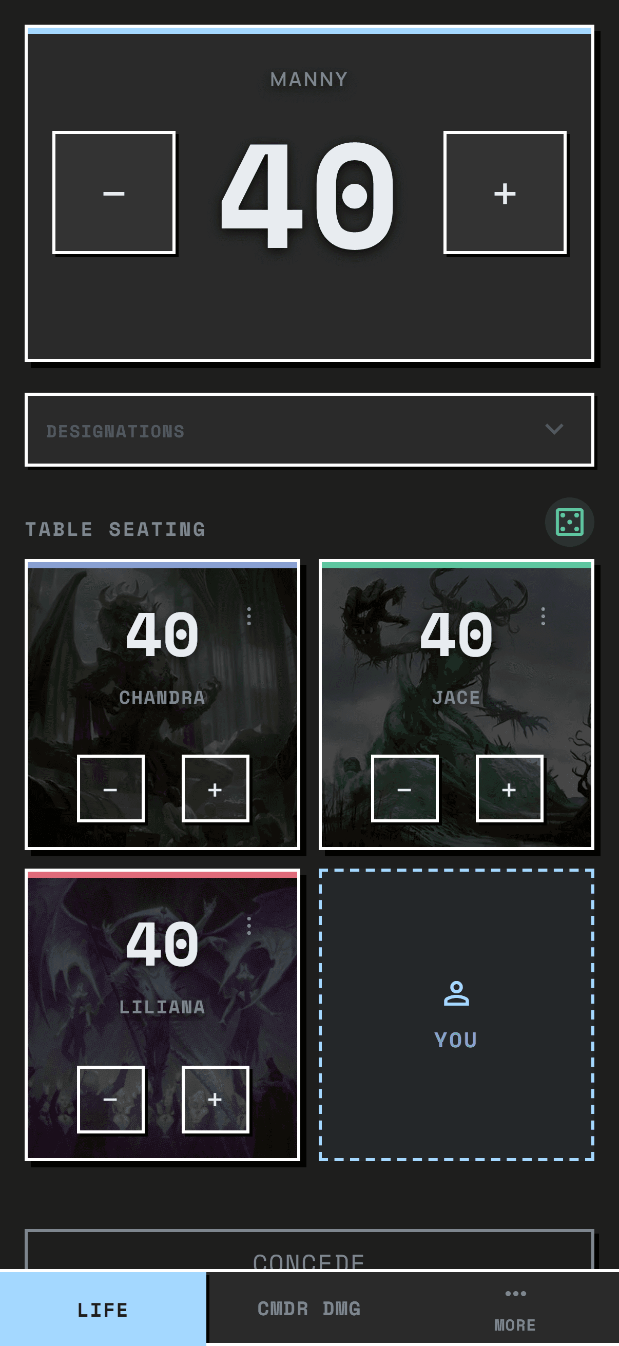 3 to 4 player grid seat selector
